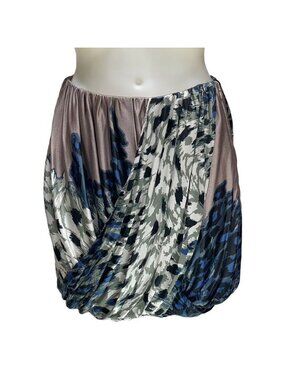 Tibi Blue & Taupe Draped Silk Blend Bubble Skirt With Animal Print - Size S